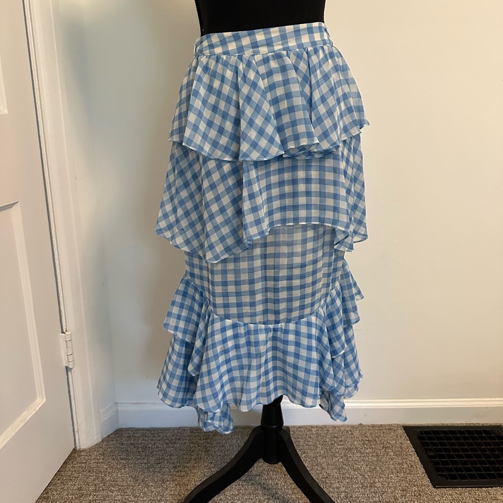 For Love and Lemons Dorothy Blue Gingham Tiered Midi Skirt - Picture 4 of 7